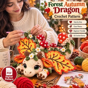 Autumn Mushroom Dragon Amigurumi Crochet Pattern (PDF)