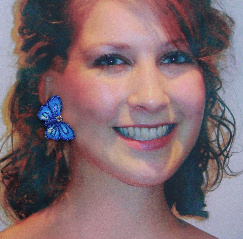 Magnetic Non Pierced or Pierced Fabric Hand Painted Butterfly Earrings