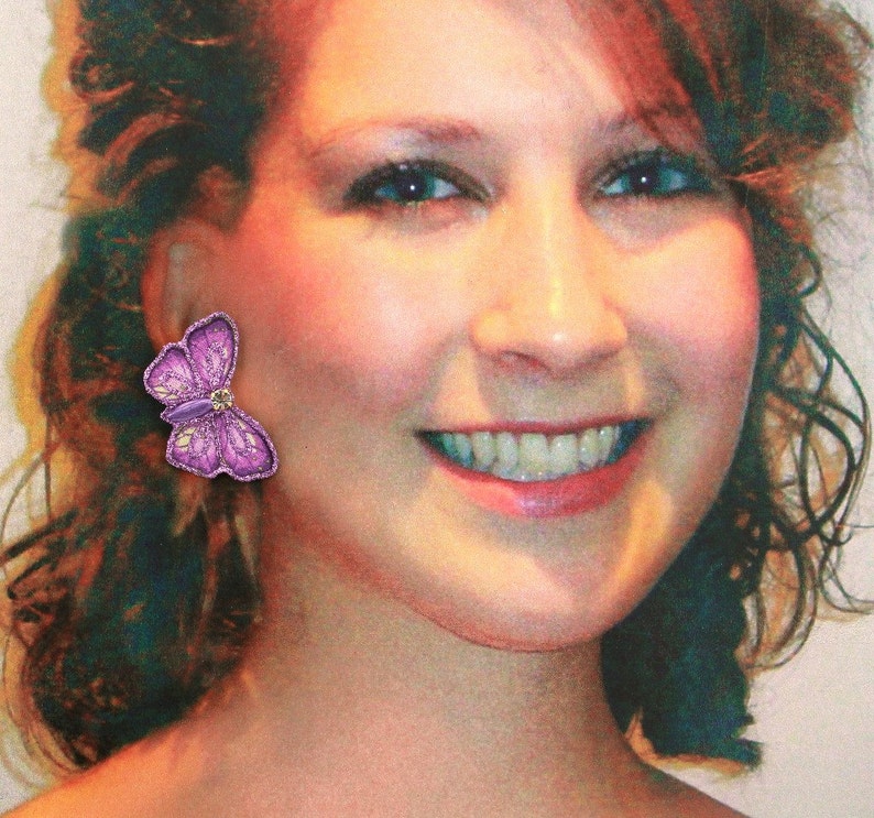Magnetic Non Pierced or Pierced Fabric Hand Painted Butterfly Earrings