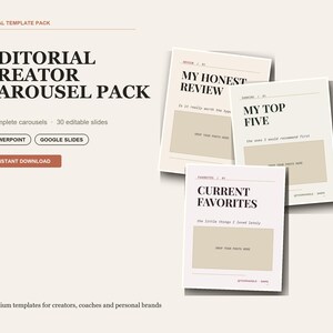 Instagram Carousel Templates | 30 Editorial Social Media Slides | PowerPoint & Google Slides | Creator Content Pack