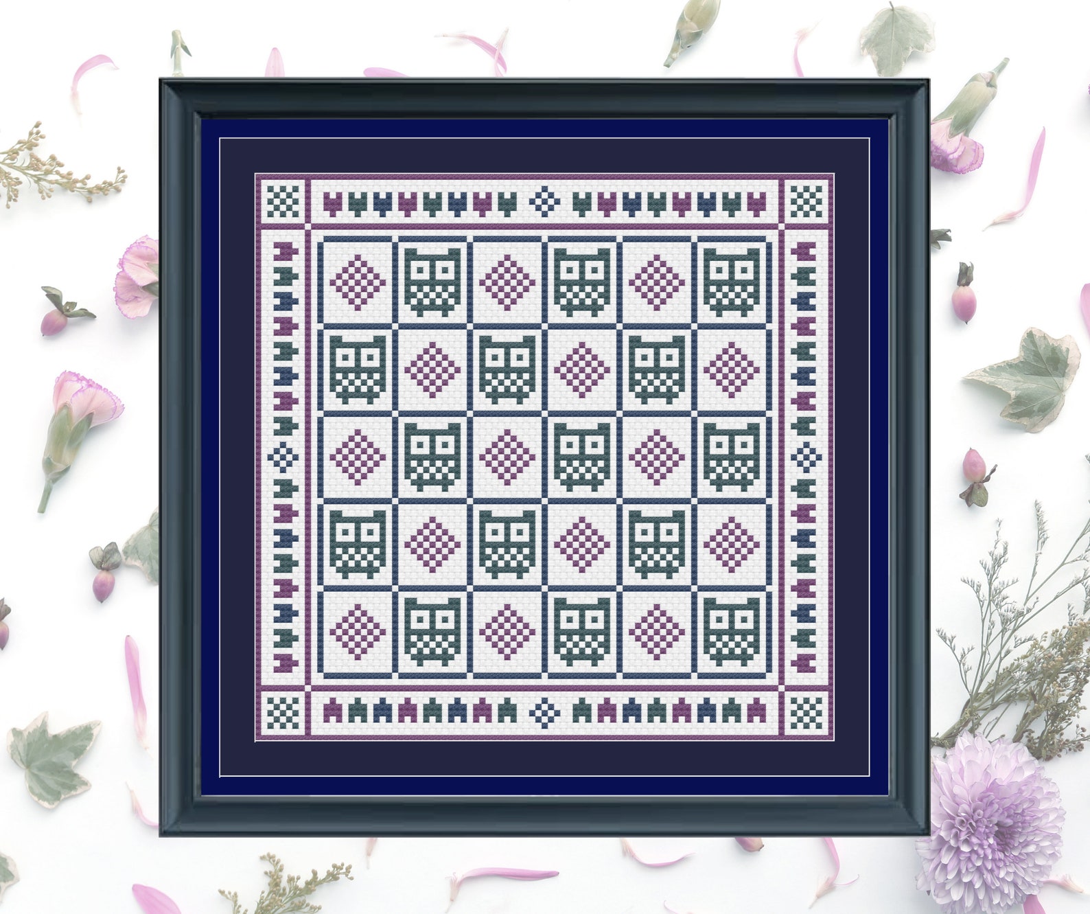 Owl Checkerboard Game Cross Stitch Pattern Sampler PDF Chart Etsy Ireland