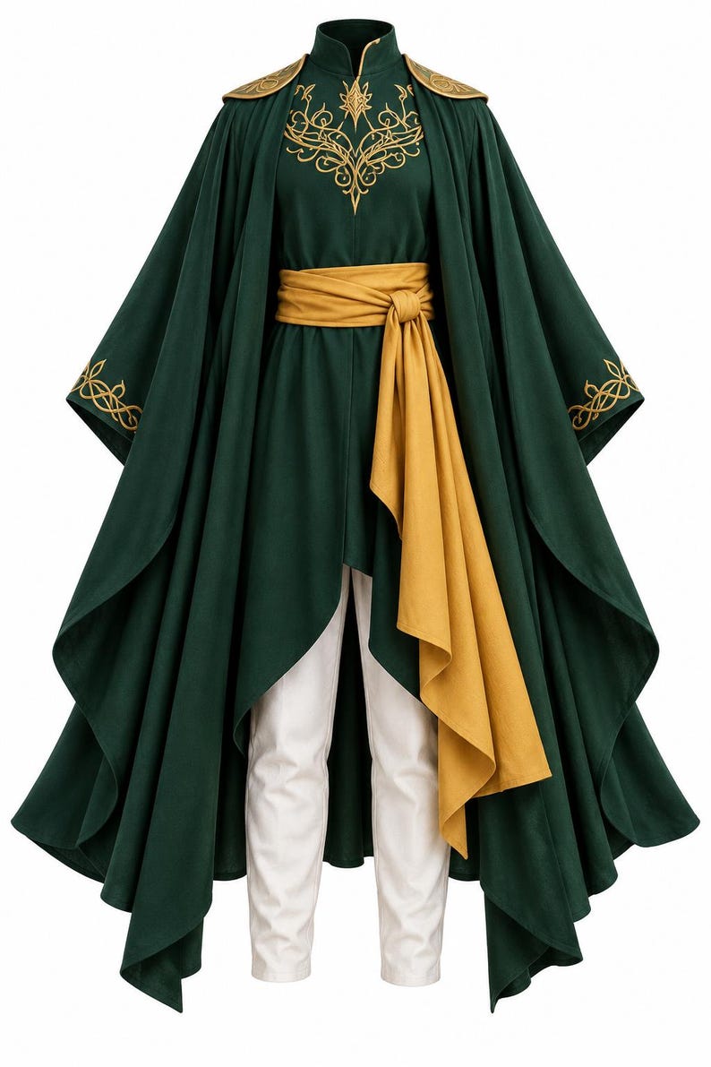 Medieval Adventure Robe Green Elf Robe Costume, Medieval Fantasy Cloak, Elven Wizard Outfit ...