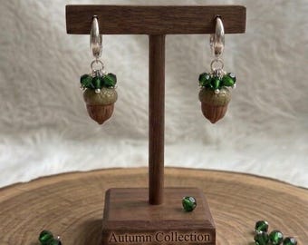 Lucky Me Autumn Collection. Handmade polymer clay earrings with autumn acorn design.