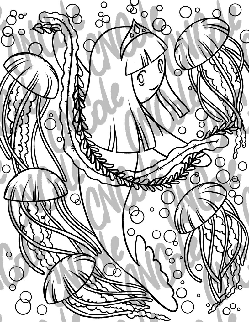Printable Mermaid Coloring Book Page 11 JPEG and PDF Instant Etsy
