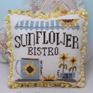 Sunflower Bistro - Sunflower cross stitch pattern - pdf download by KiraLyn&#39;s Needlearts