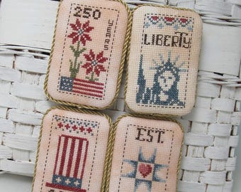 Liberty Tiny Tags - Patriotic cross stitch pattern - pdf download by KiraLyns Needlearts