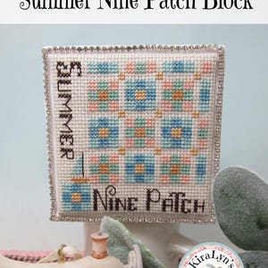 Summer Nine Patch Block - kruissteekpatroon quiltblokken - pdf-download door KiraLyn's Needlearts