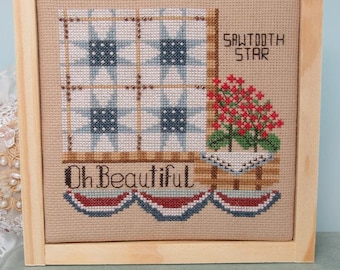 Zaagtandster - kruissteekpatroon quilt - Instant pdf-download - zomer, vaderlandslievend