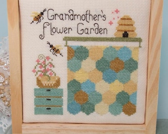 Grootmoeders bloementuin - kruissteekpatroon quilt - directe pdf-download - bloemen, bijen