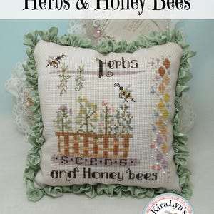 Herbs and Honey Bees - Bee cross stitch pattern - pdf download by KiraLyn's Needlearts