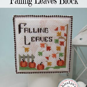 Falling Leaves Block - Autumn cross stitch pattern - pdf download by KiraLyn's Needlearts