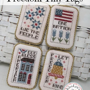 Freedom Tiny Tags - Patriotic cross stitch pattern - pdf download by KiraLyns Needlearts