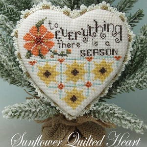 Sunflower Quilted Heart - cross stitch pattern - pdf download by KiraLyn&#39;s Needlearts