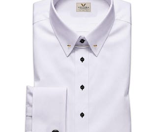 White Dress Shirt, Mens Formal Shirt, Pin Collar, French Cuff, Wedding Office Wear