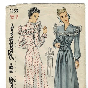 Simplicity 1359 Vintage 1940s Romantic Misses Negligee Nightgown Sewing Pattern UNCUT Bust 34 Gathered Ruffles
