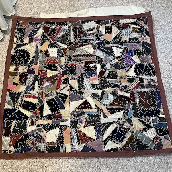 Antique Crazy Quilt Silks and Velvet Hand Embroidered