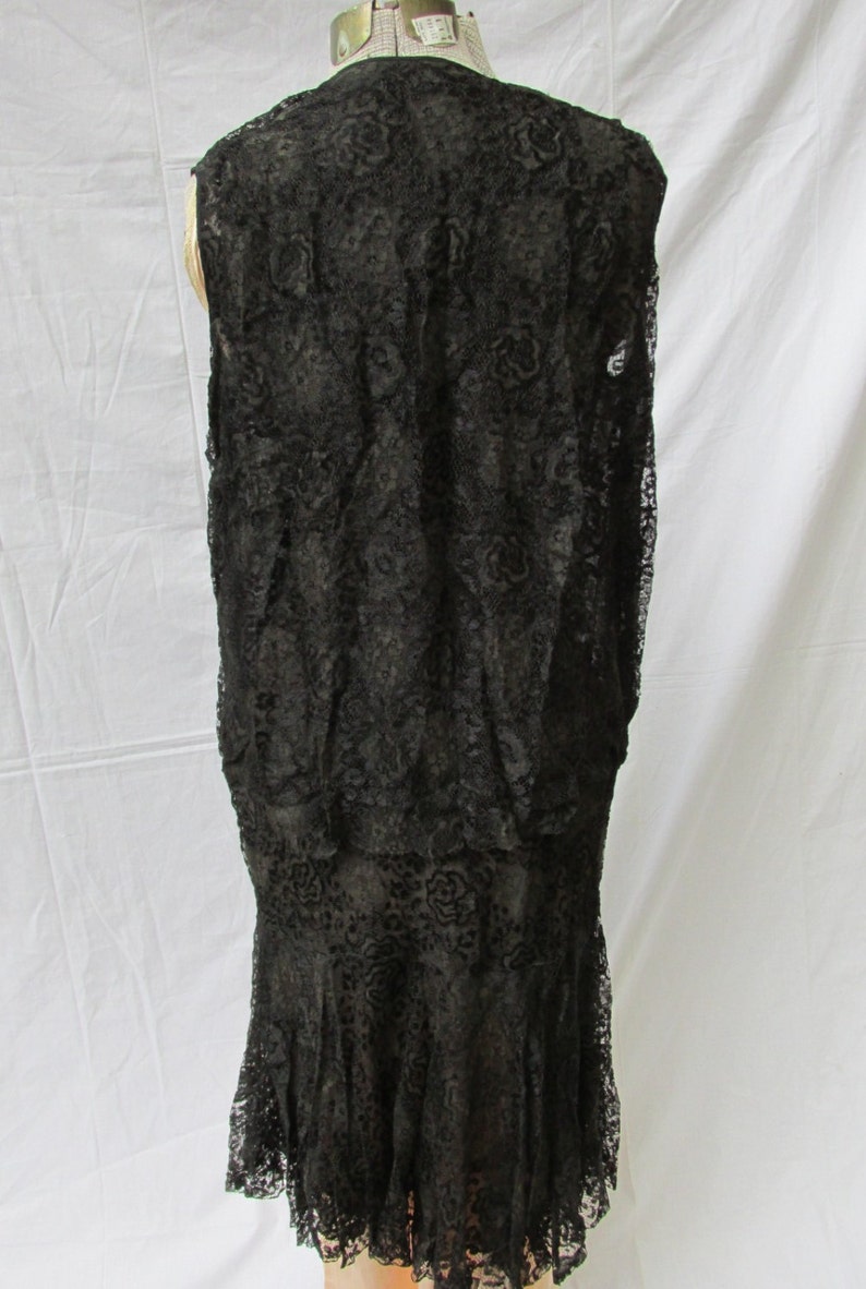 Sale Vintage 1920s FLAPPER DRESS Black Lace Dress Drop Waist Asymmetrical Skirt