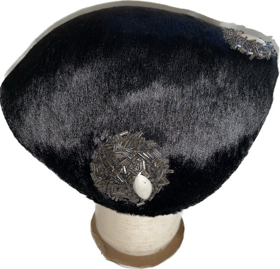 Vintage 1950s Juliet Hat Beaded Capulet Black Bea… - image 2