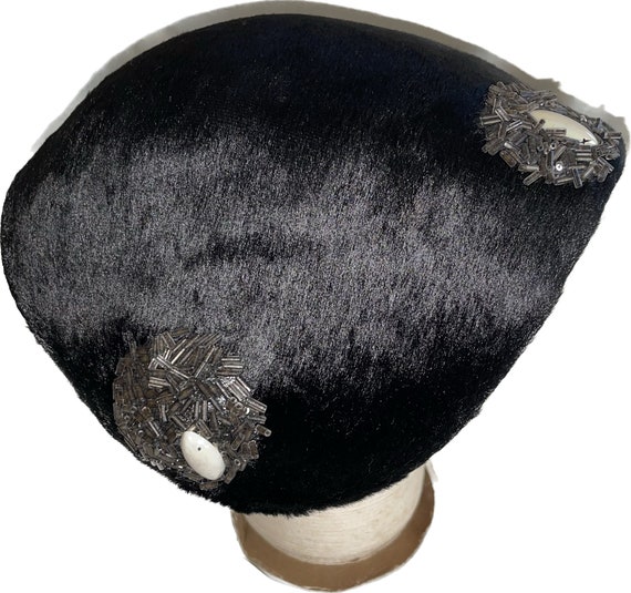 Vintage 1950s Juliet Hat Beaded Capulet Black Bea… - image 3