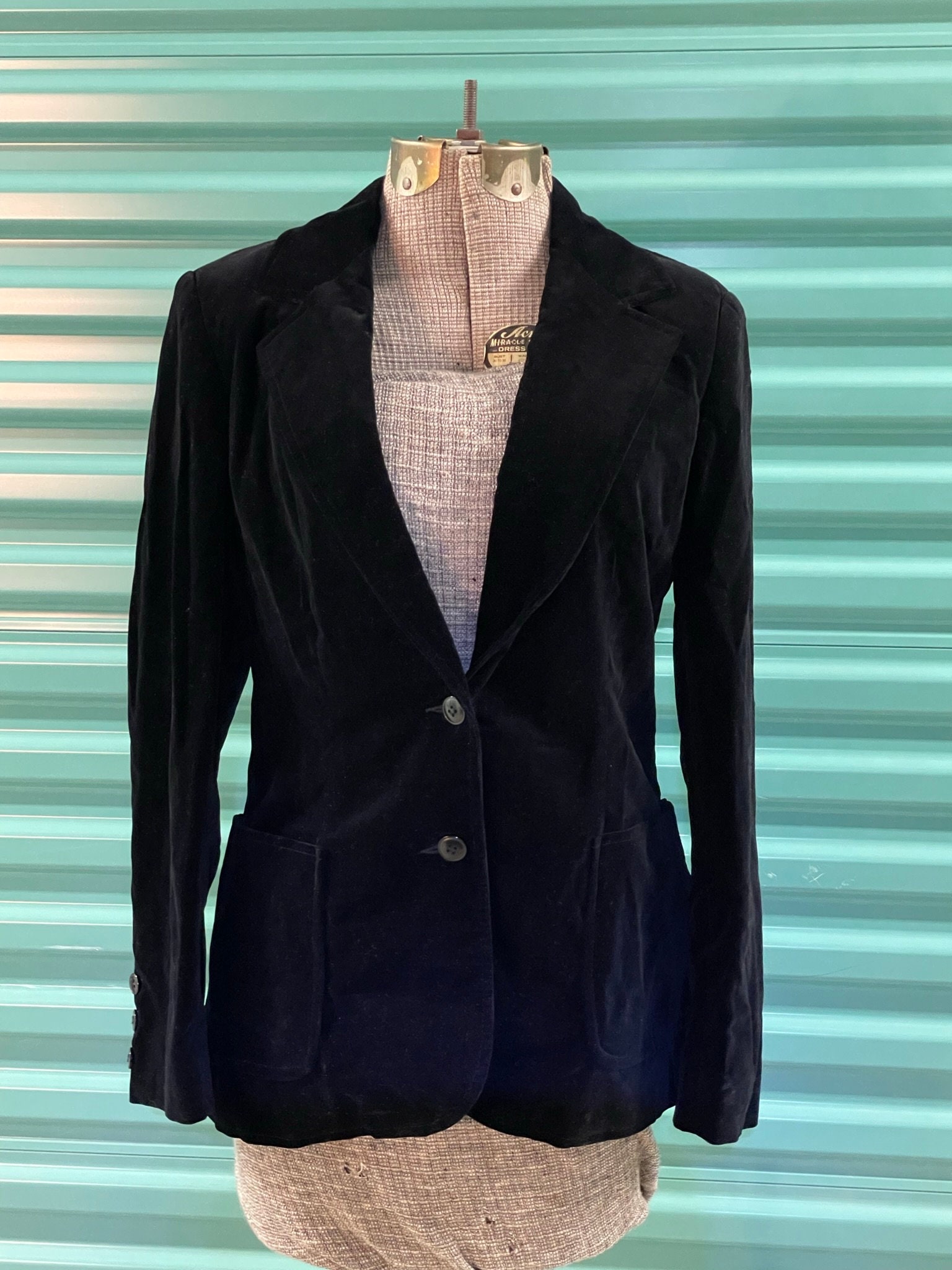 Vintage 1970s Black Velvet Jacket or Blazer Lined Two Button