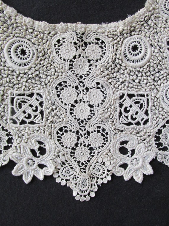 Antique Victorian Edwardian Ivory Lace Collar Net… - image 2