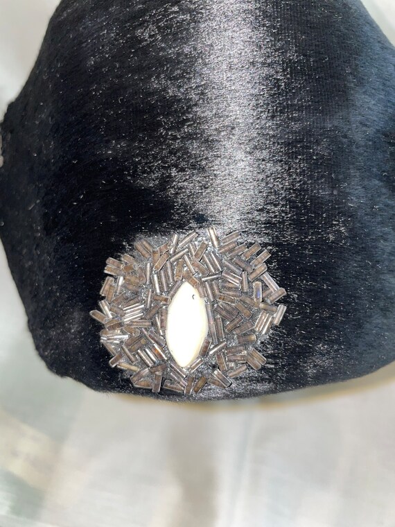 Vintage 1950s Juliet Hat Beaded Capulet Black Bea… - image 6