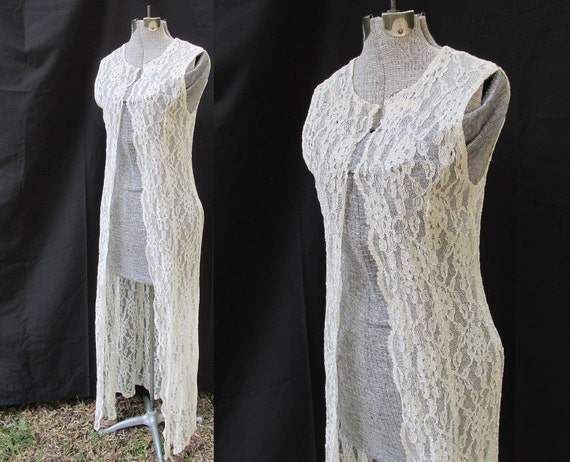 Vintage Ivory Lace Overdress Long Flowing Cloak C… - image 1
