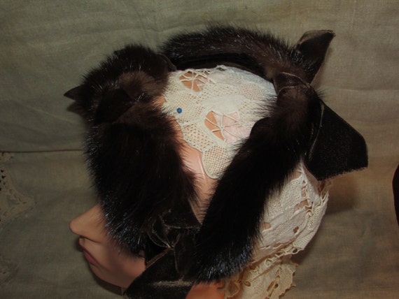 Vintage MINK Fur Hat Mink Headband Fascinator 195… - image 3