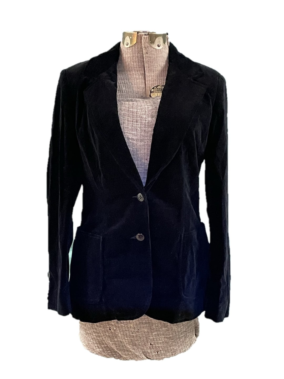 ★決算特価商品★ Vintage Button Two Lined Blazer or Jacket Velvet Black 1970s ジャケット・アウター