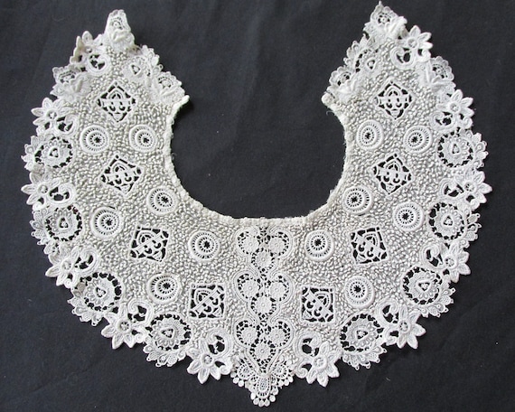 Antique Victorian Edwardian Ivory Lace Collar Net… - image 1
