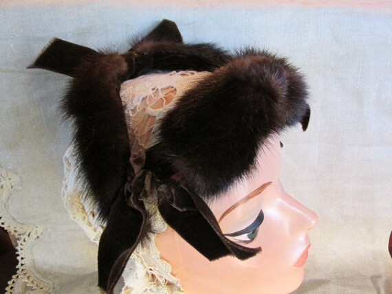 Vintage MINK Fur Hat Mink Headband Fascinator 195… - image 2