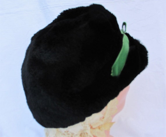 Vintage Sheared Black BEAVER Fur Hat Mod Style 19… - image 3