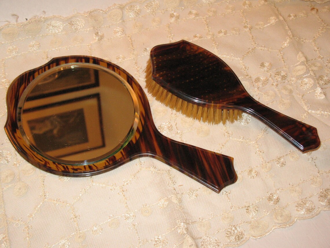 Vintage Celluloid Vanity Set Faux Tortoise Shell Beveled Etsy