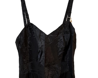 Vintage Black Full Slip Skylon Size 32 Small with Decorative Banding at Hem 1950s