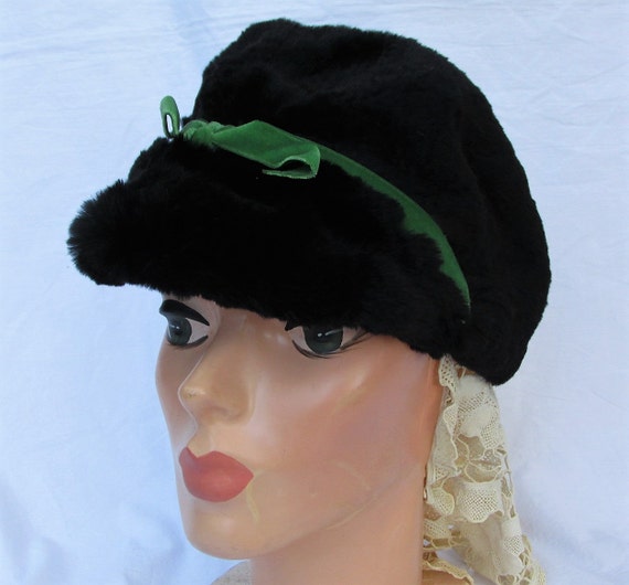 Vintage Sheared Black BEAVER Fur Hat Mod Style 19… - image 2