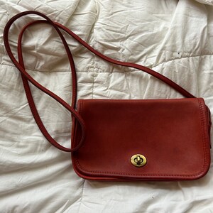 Red Leather Vibtage Coach Dinky Crossbody Bag Made in USA