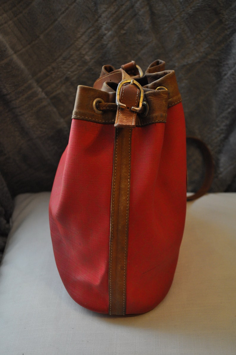 Longchamp Coated Canvas Red Drawstring Shoulder Bag | Etsy