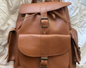 Read description below - Tan leather backpack made in Greece