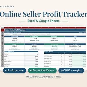 Etsy Seller Spreadsheet, Profit Tracker for Online Sellers | Shopify Sales, Fees and COGS Tracker, Excel & Google Sheets Template
