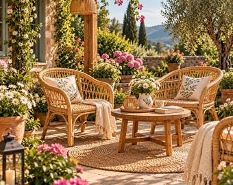 Silla de jardín de ratán natural – Muebles de patio estilo bohemio