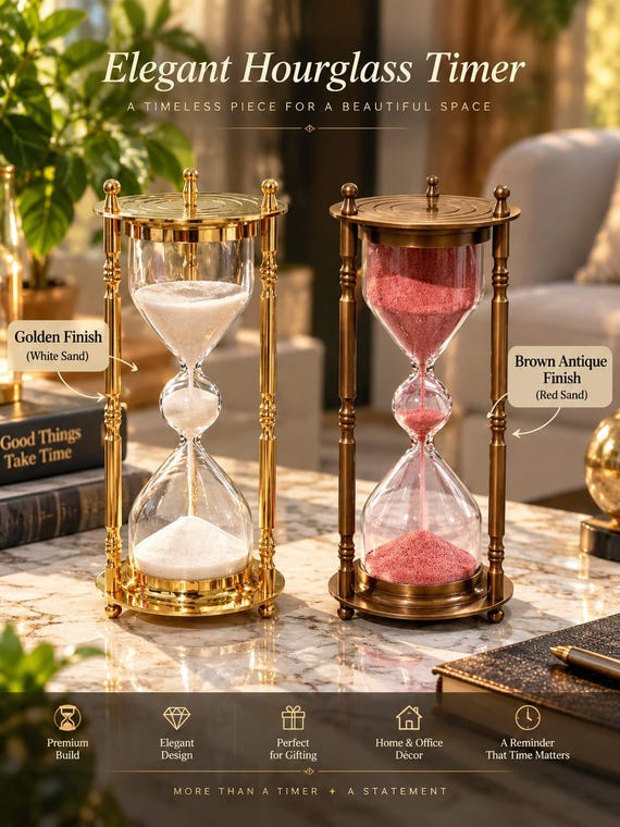 A solid brass hourglass you can hold time in your hands — engraved with a couple's names or date, it's a functional keepsake that actually does something.
