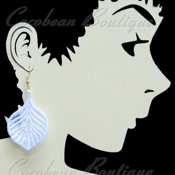FSL Free standing lace embroidery earrings Feather digital file instant download
