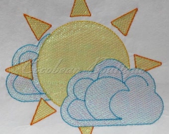 mylar Sunshine with a little cloud applique embroidery