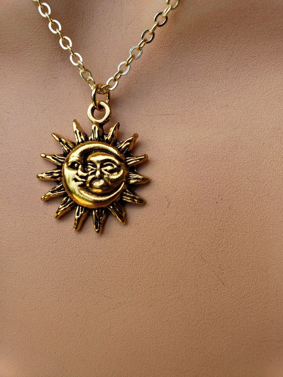 Gold Sun and Moon Choker necklace Sun and Moon Gold Necklace
