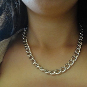 Sliver Chunky Chain Necklace, Chunky Chain Silver Boho Statement Necklace, Chunky Silver Curb Chain Necklace