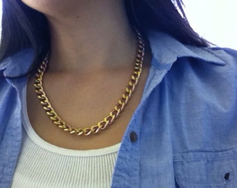 Chunky Statement Gold Curb Chain Necklace, Chunky Gold Curb Chain Necklace, Gold Chain Necklace