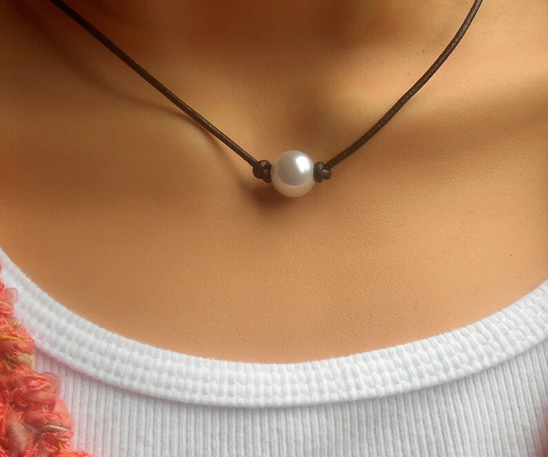 Single Pearl Leather Choker Necklace, Pearl Choker, Single Pearl Necklace, Leather Pearl Choker Necklace image 3