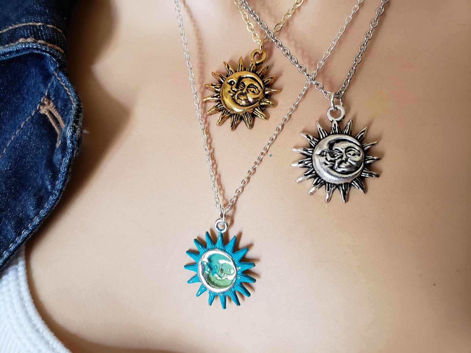 Anillos Mujer Collar Sol Y Luna Plata 925 - Colgante Vikingo Energía Protectora - 45 Cm - Regalo Para Mujer Llamador De Angeles Embarazada