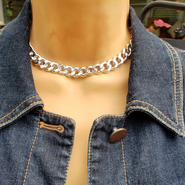 CHUNKY Chain Statement  Choker Necklace,  Silver Chunky  Chain  Choker Necklace,  Statement  Chunky  Chain Silver Choker Necklace