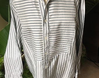 Vintage Tunic style blouse gray  and white  stripes